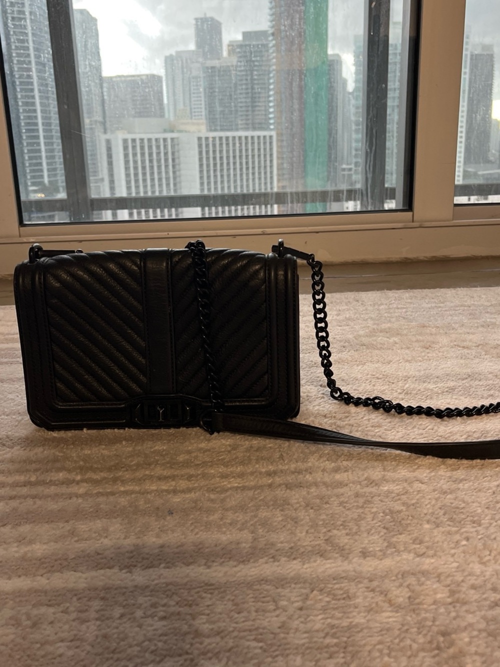 Rebecca Minkoff Black Quilted Chevron Chain Crossbody